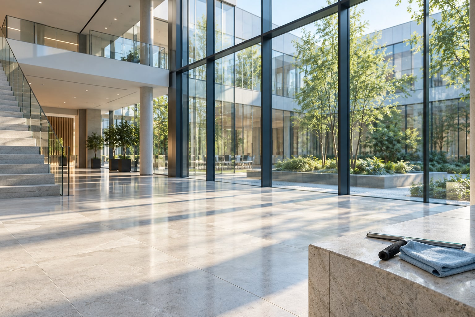 Helles Atrium – KI-generiertes Architektur-Symbolbild, keine Kundenreferenz